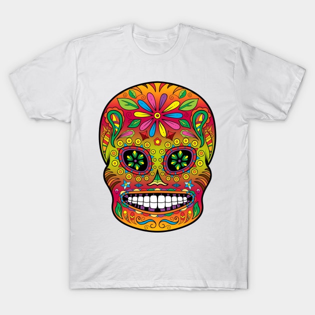 Sugar Skull Orange T-Shirt by Bethany-Bailey